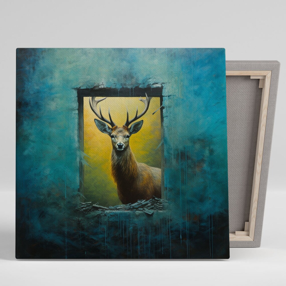 Majestic Stag With Antlers In Golden Doorway Teal Wildlife Poster