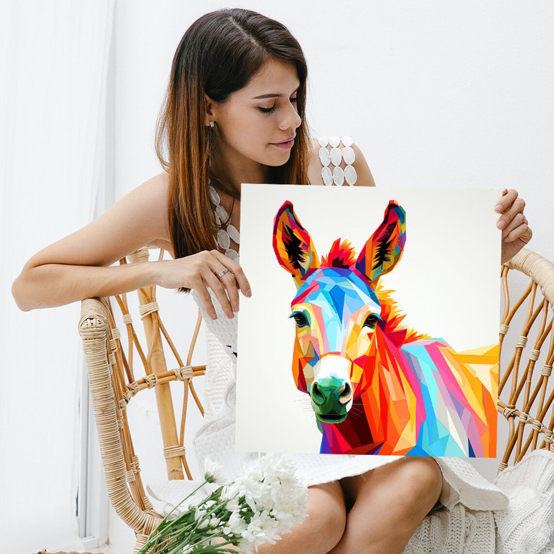 Geometric Donkey Kaleidoscope Colorful Facets Modern Bohemian Poster - Image 3