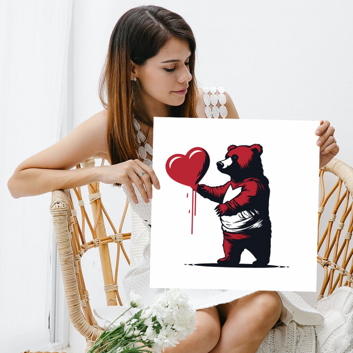 Red Bear Holding Heart Street Pop Art Love Valentine Modern Wall Poster - Image 3