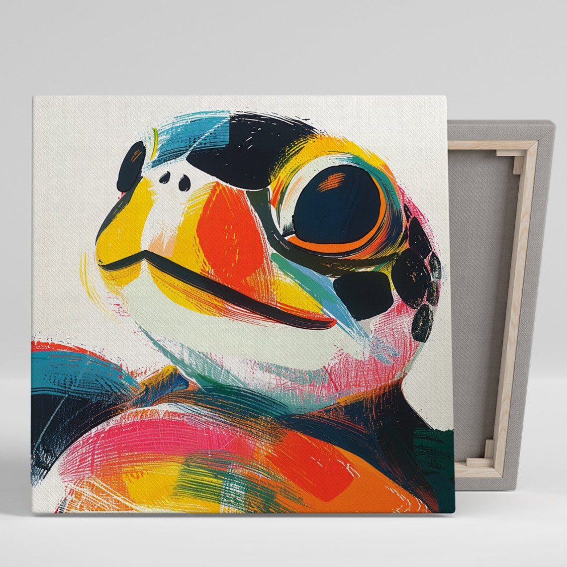 Puffin Abstract Brushstroke Art Yellow Red Blue Bird Wall Poster