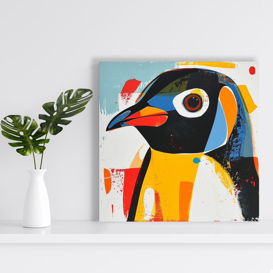 Vibrant Penguin Pop Art Close Up Colorful Brushstroke Animal Poster - Image 2