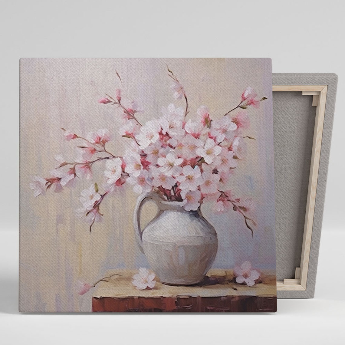Cherry Blossom Branches Gray Ceramic Jug Soft Pastel Floral Poster