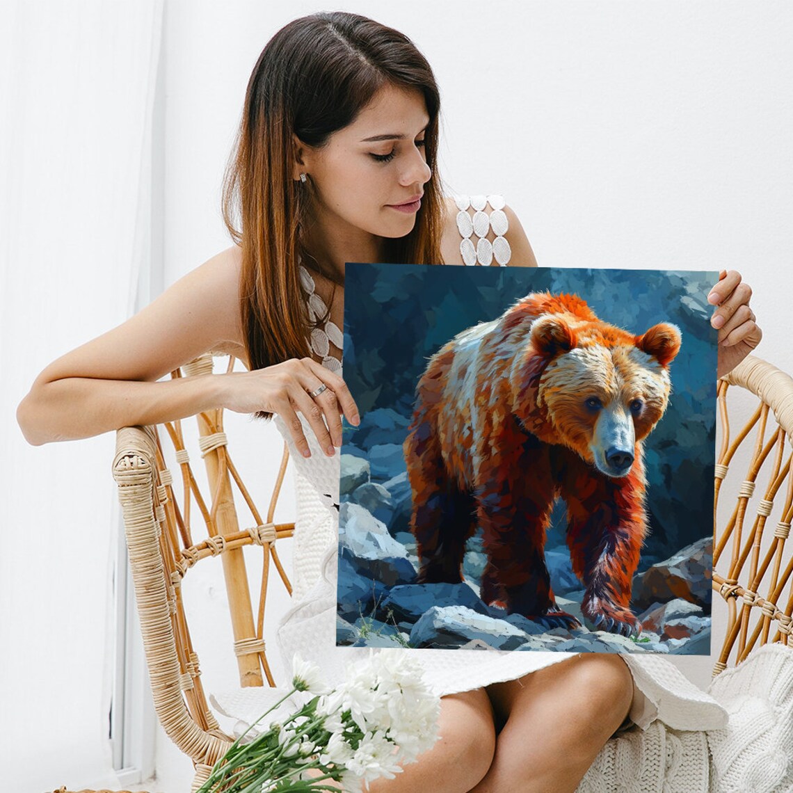Fiery Brown Bear Walking On Rocky Cliffs Powerful Wilderness Animal Poster - Image 3