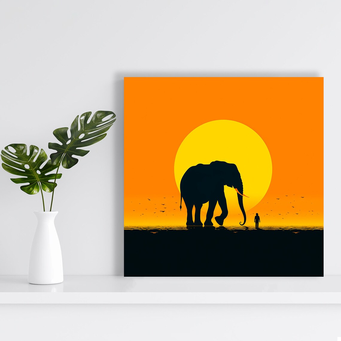 Elephant Sunset Silhouette Giant Sun African Safari Orange Sky Poster - Image 2