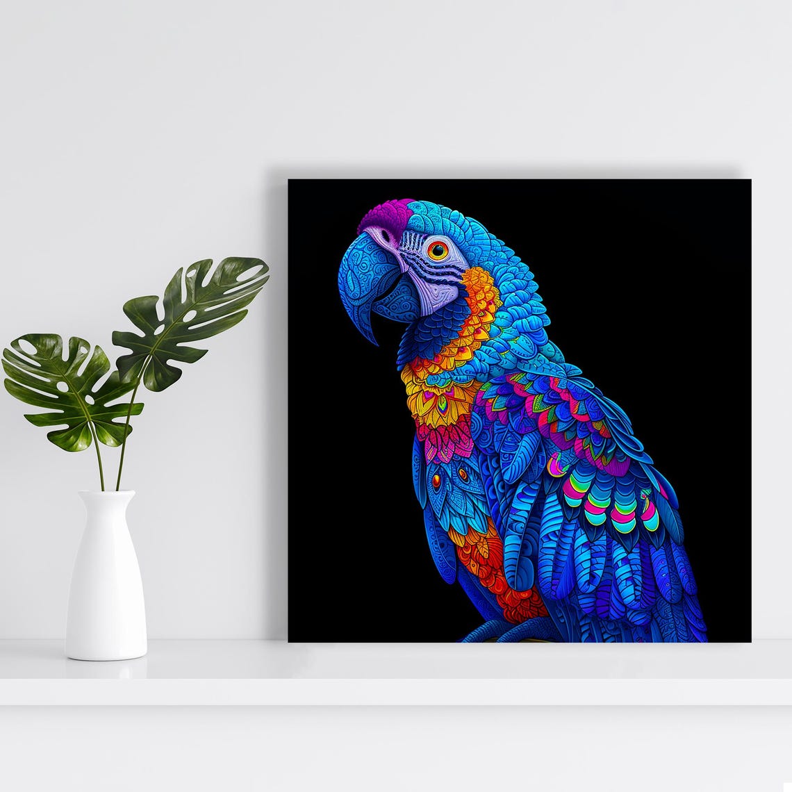 Kaleidoscopic Macaw Parrot Portrait In Vivid Blue Feathers Art Poster - Image 2