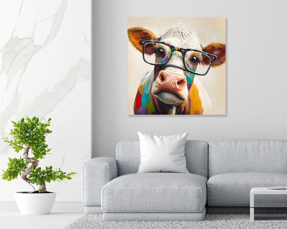 Cow With Glasses Art Print, Modern Farmhouse Decor - Image 2