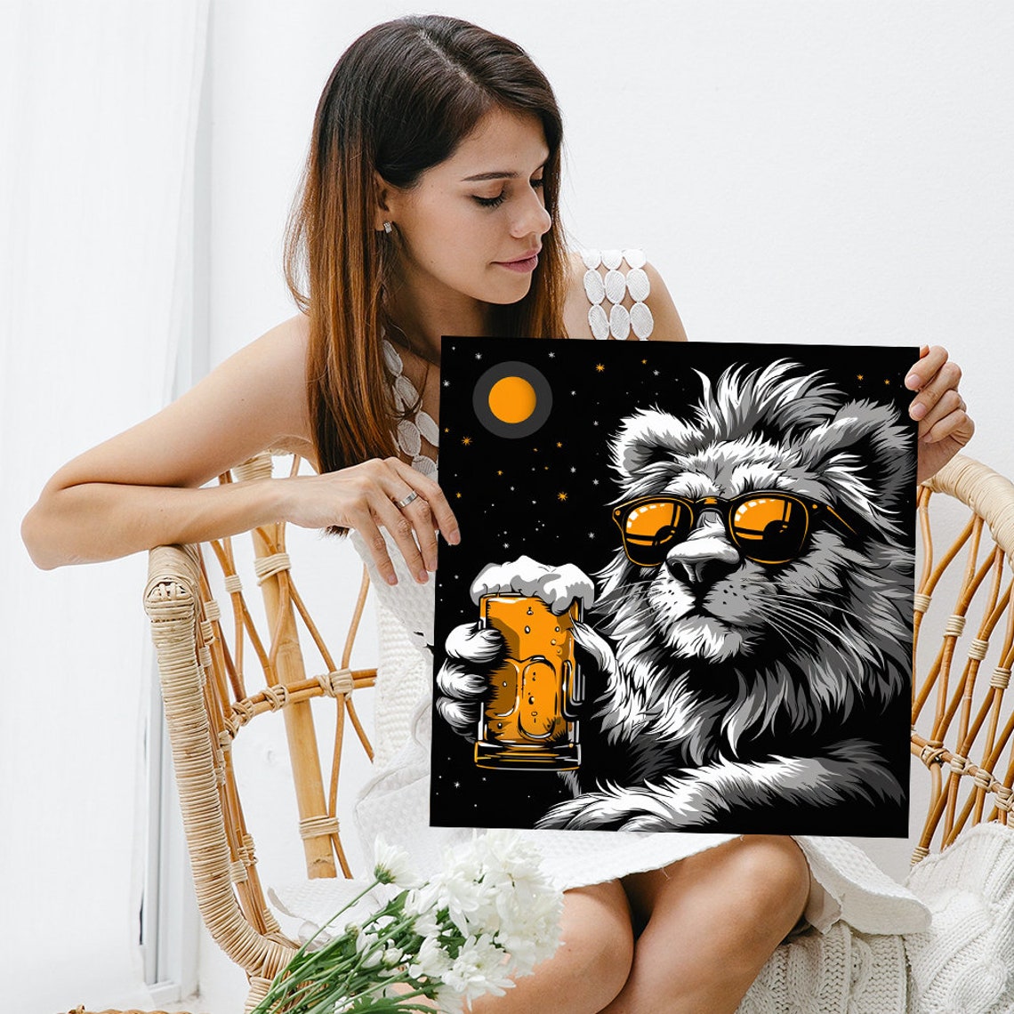 Cool Cat Beer Mug Sunglasses Night Sky Comic Pop Art Wall Poster - Image 3
