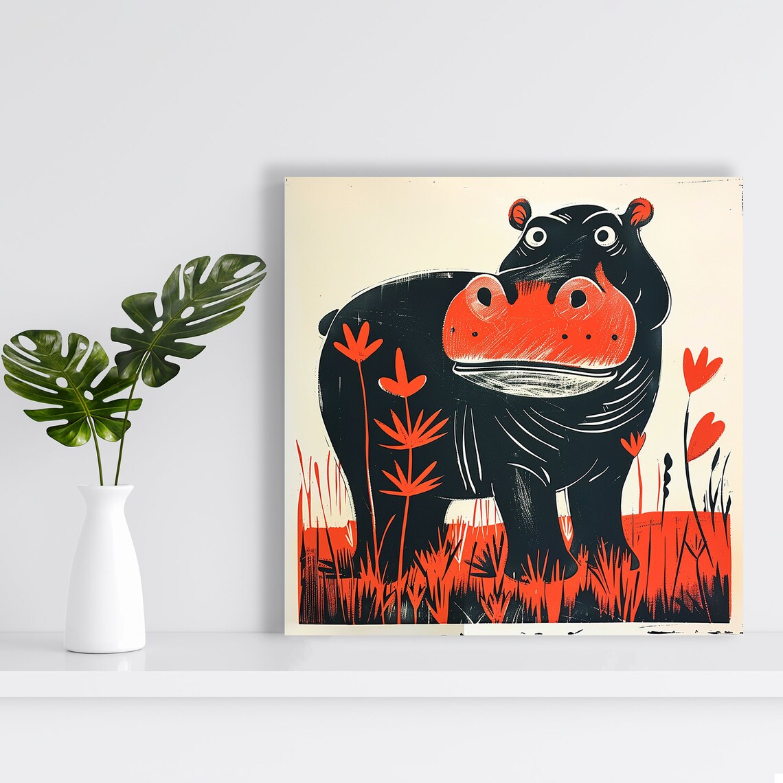 Hippopotamus Whimsical Minimalist Wall Art Print - Image 2