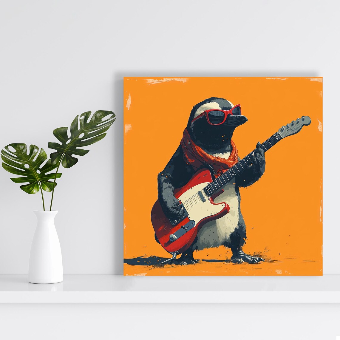 Rockstar Penguin Playing Electric Guitar Retro Music Animal Poster - Image 2