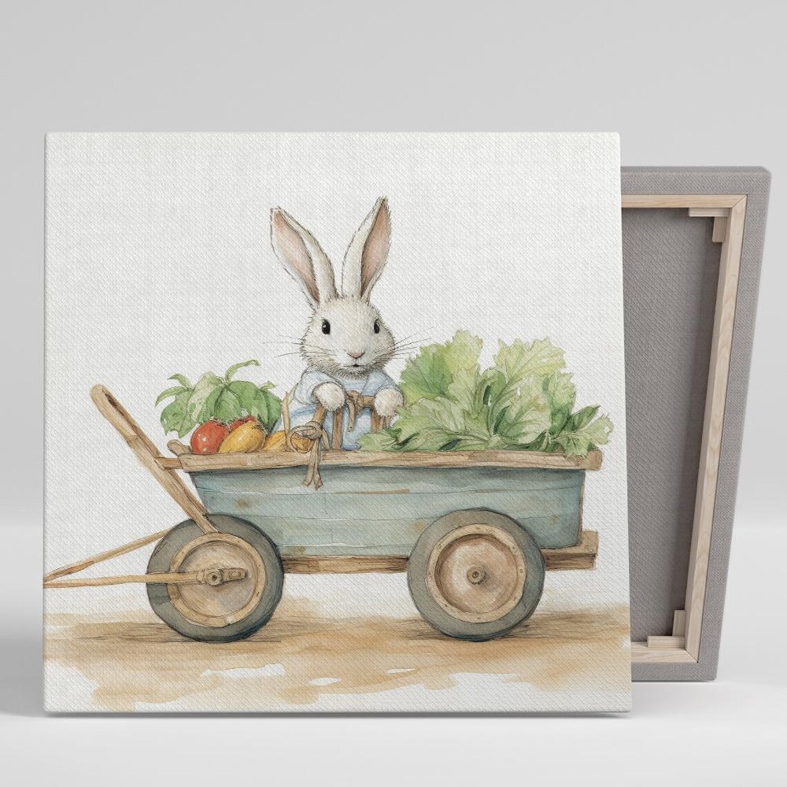 Watercolor Bunny Cart Vegetables Rustic Farmhouse Nursery Art Poster