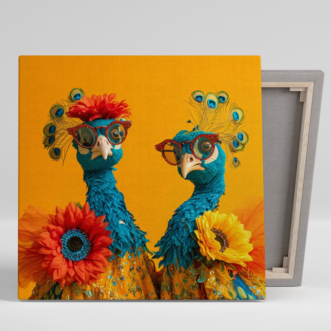 Peacock Fashion Duo Red Glasses Flowers Bold Pop Wall Art Poster