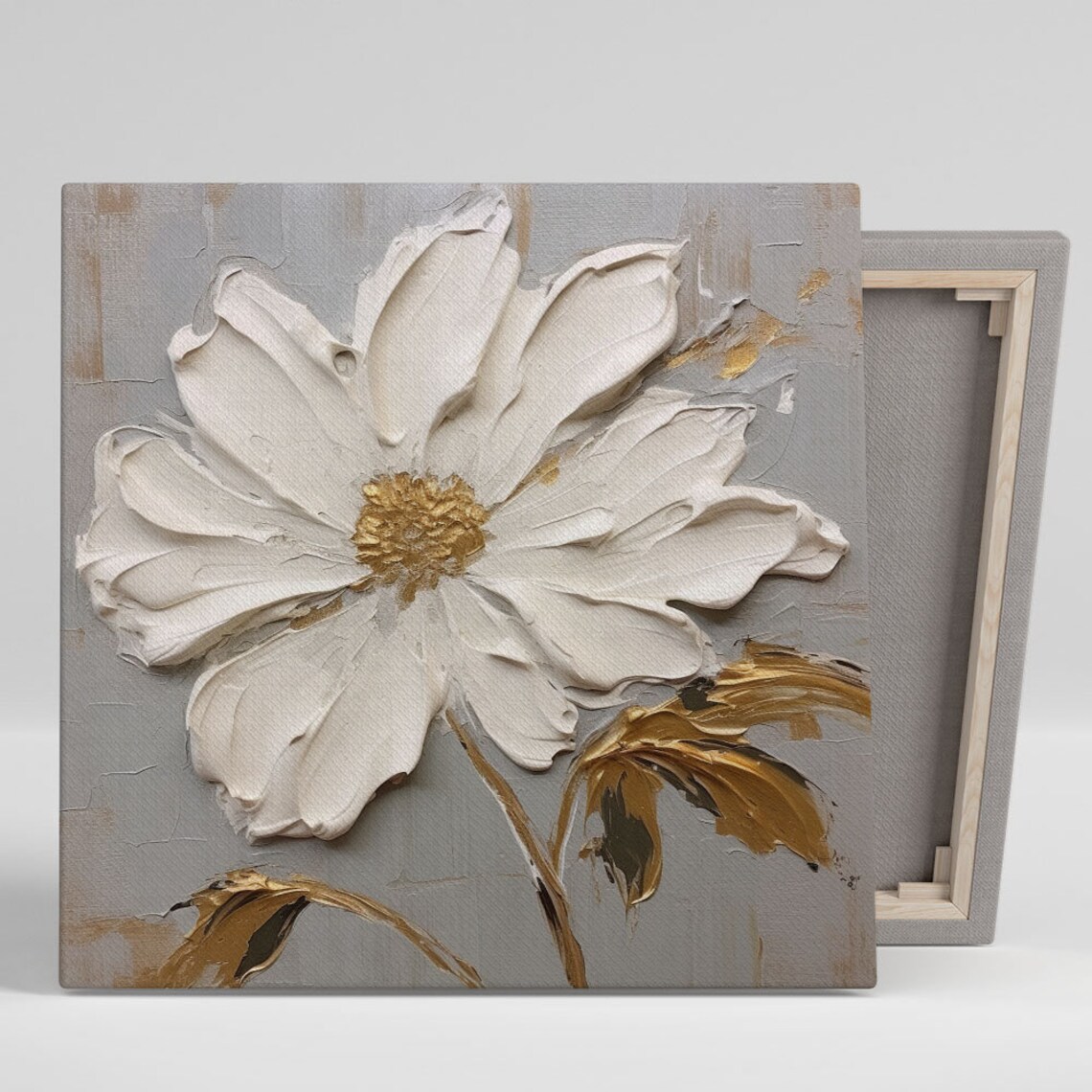 White and Gold Flower Art Print, Modern Floral Decor