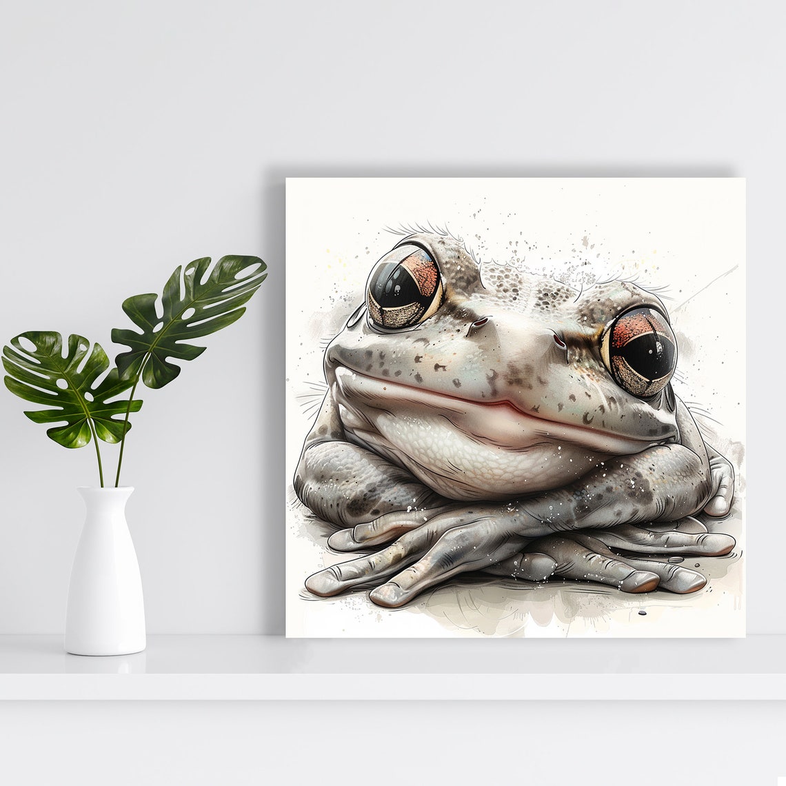 Frog Close Up Soft Watercolor Grey Gentle Modern Decor Poster - Image 2