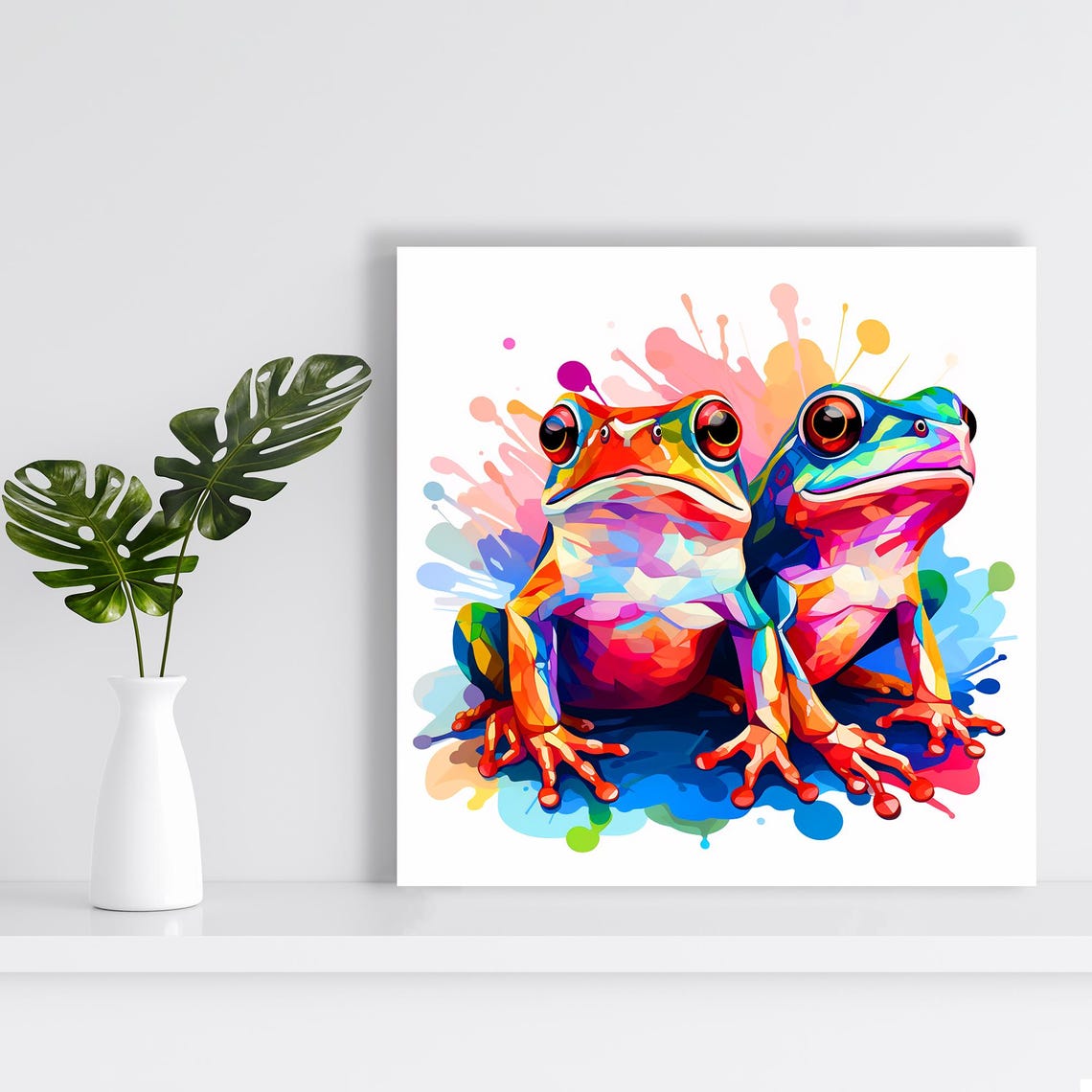 Colorful Tree Frog Duo Rainbow Pop Art Watercolor Splash Art Poster - Image 2