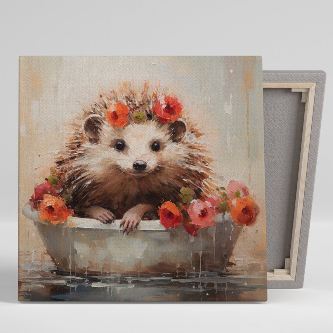 Hedgehog Flower Bath Cute Floral Bohemian Nursery Wall Art Print