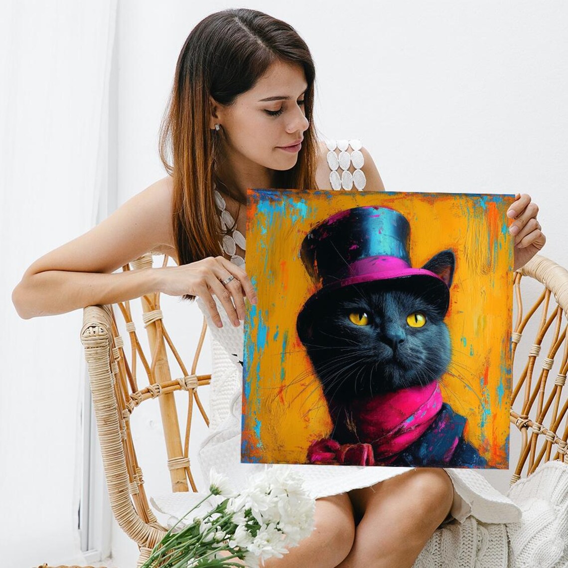Dapper Cat Contemporary Art Print, Pop Animal Decor - Image 3