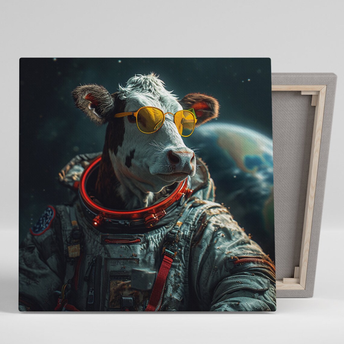 Cosmic Cow Astronaut Poster, Whimsical Animal Art