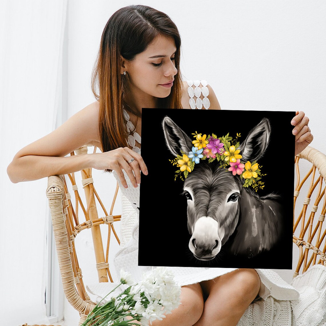Blooming Donkey Portrait, Whimsical Decor Poster - Image 3