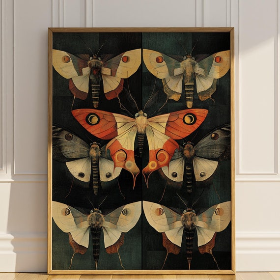 Moth Wall Art Abstract Luna Moths Butterfly Insect Dark Academia Artwork Artful Trendy Goth Vintage Wall Decor