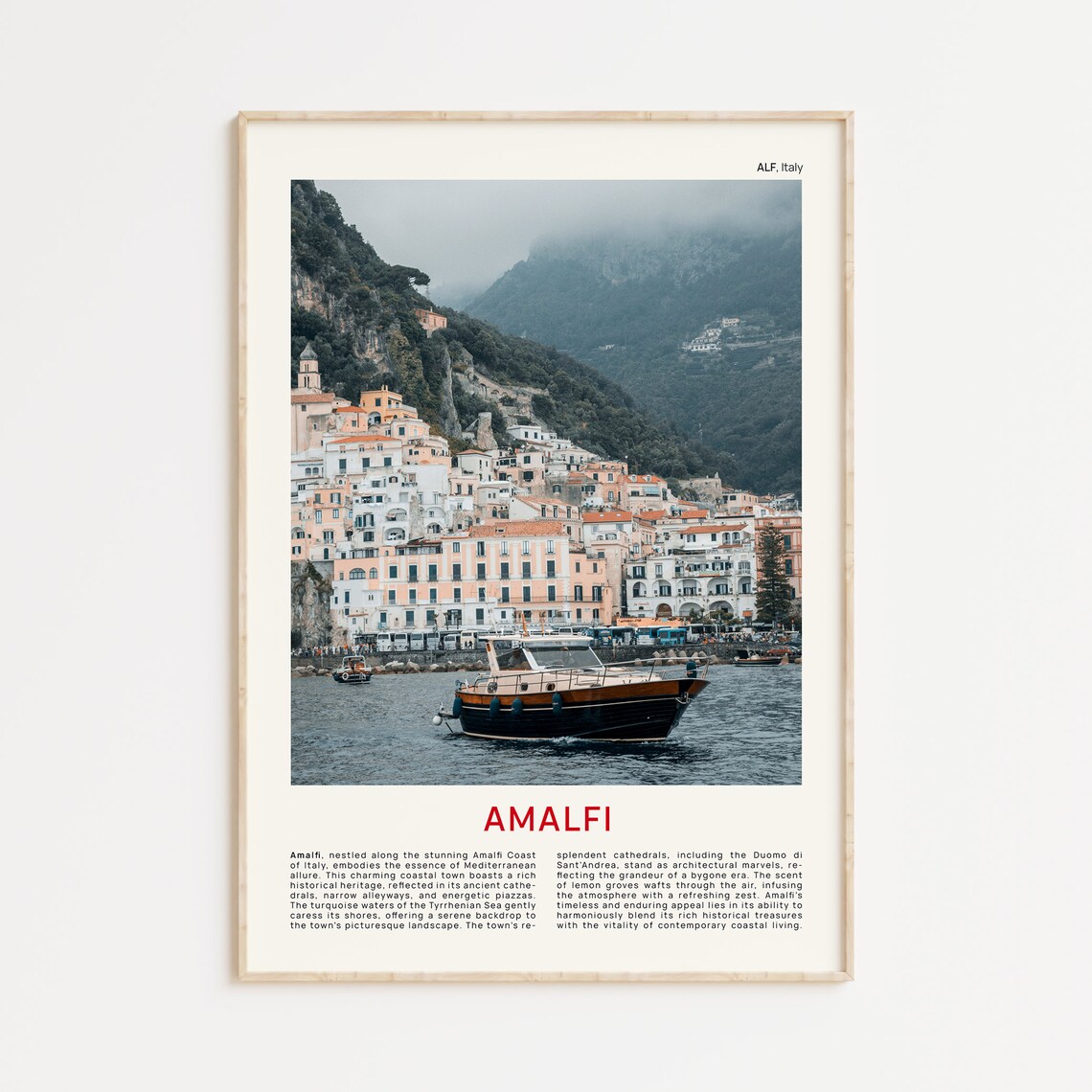 Amalfi Italy Colorful Coastal Town Harbor Fishing Boat Photo Poster