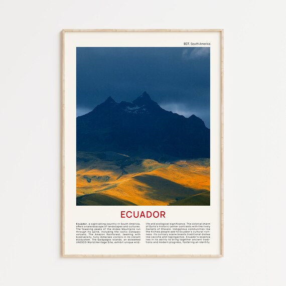Minimalist Ecuador Travel Photo Poster Featuring Cotopaxi Volcano at Dusk