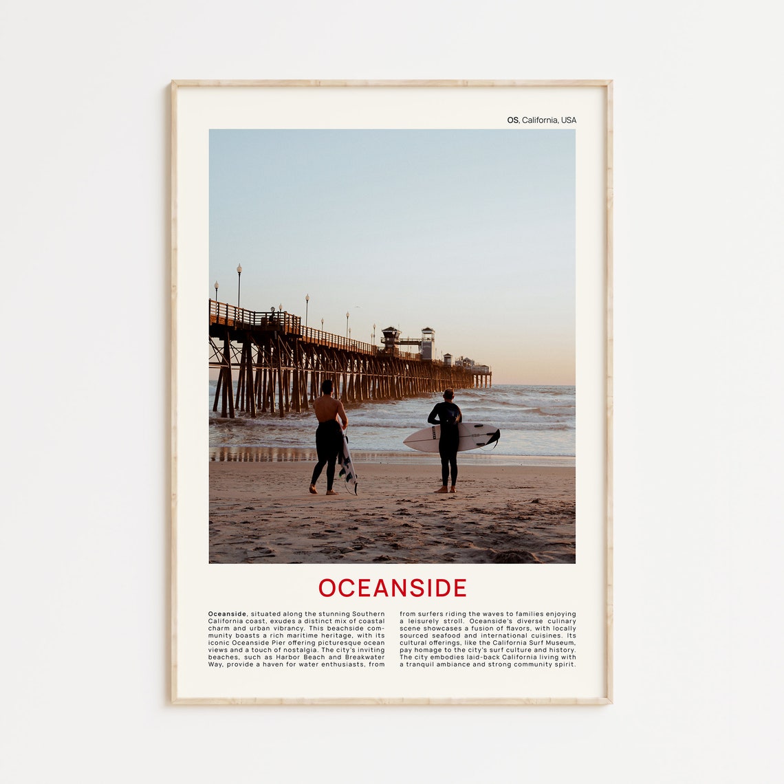 Oceanside Pier With Surfers On The Beach California Travel Poster