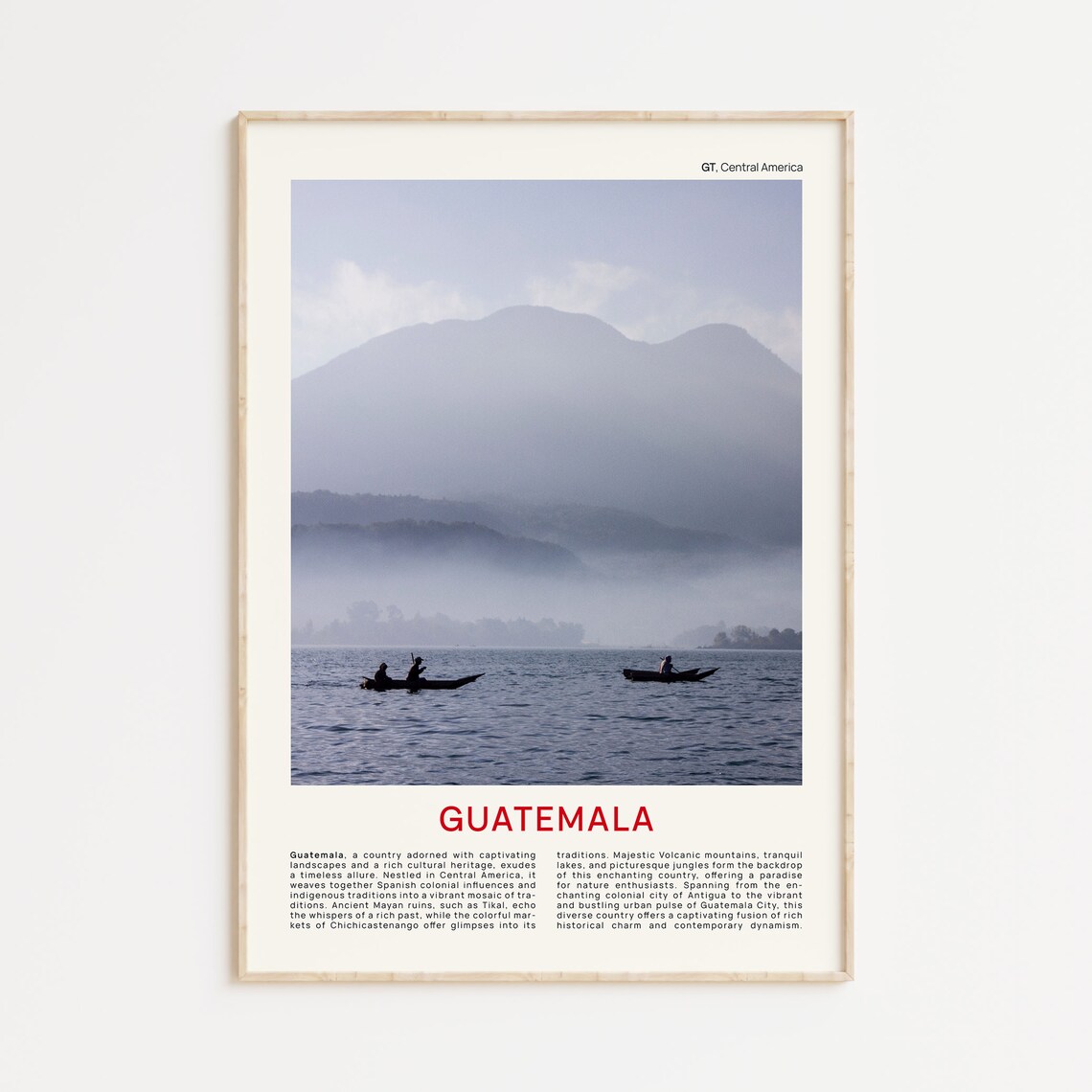 Guatemala Volcano Lake Fishermen in Canoes Mist Photo Poster