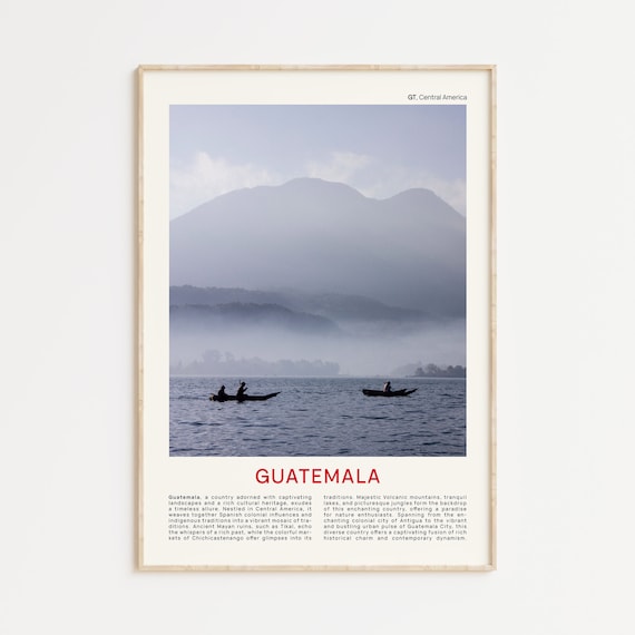 Guatemala Volcano Lake Fishermen in Canoes Mist Photo Poster