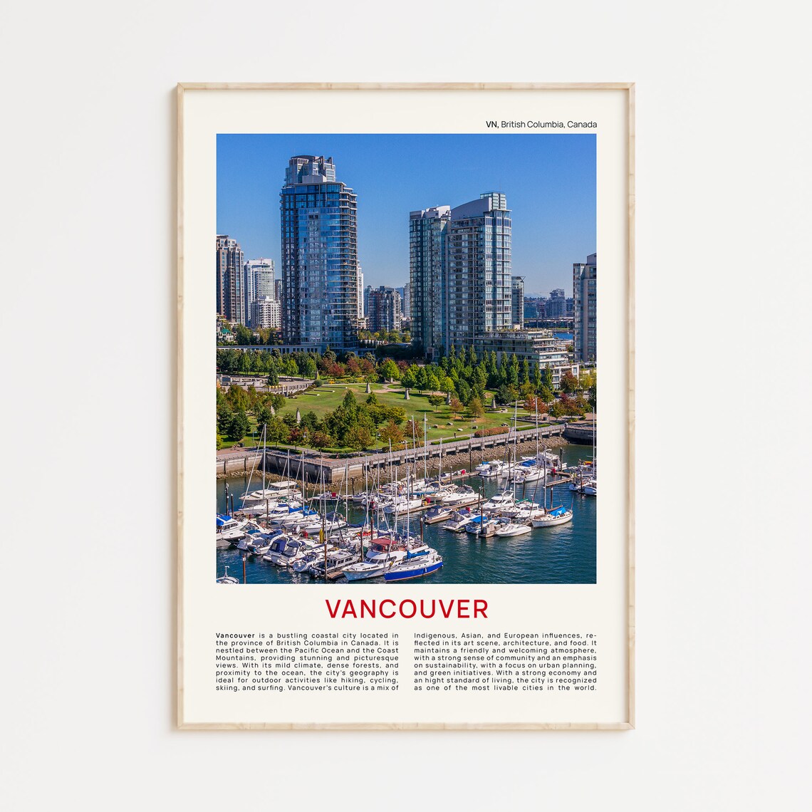 Vancouver British Columbia Marina Skyline Film Photo Travel Poster