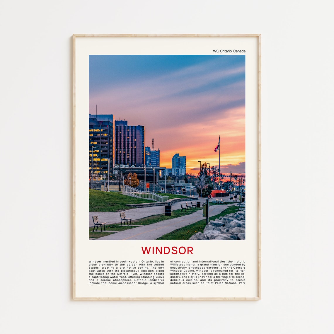 Windsor Ontario Riverfront Sunset Skyline Photo Travel Poster