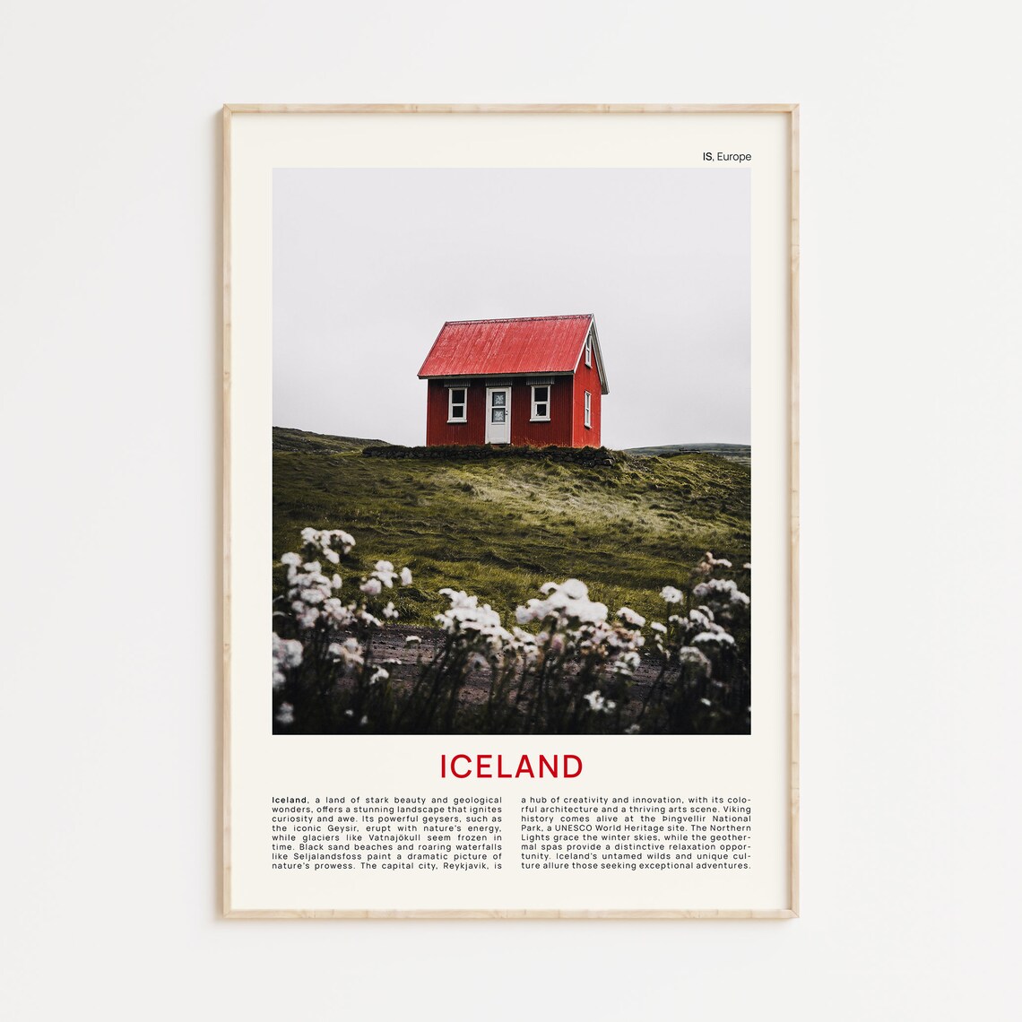 Iceland Lone Red Cabin Wildflower Meadow Nordic Landscape Poster