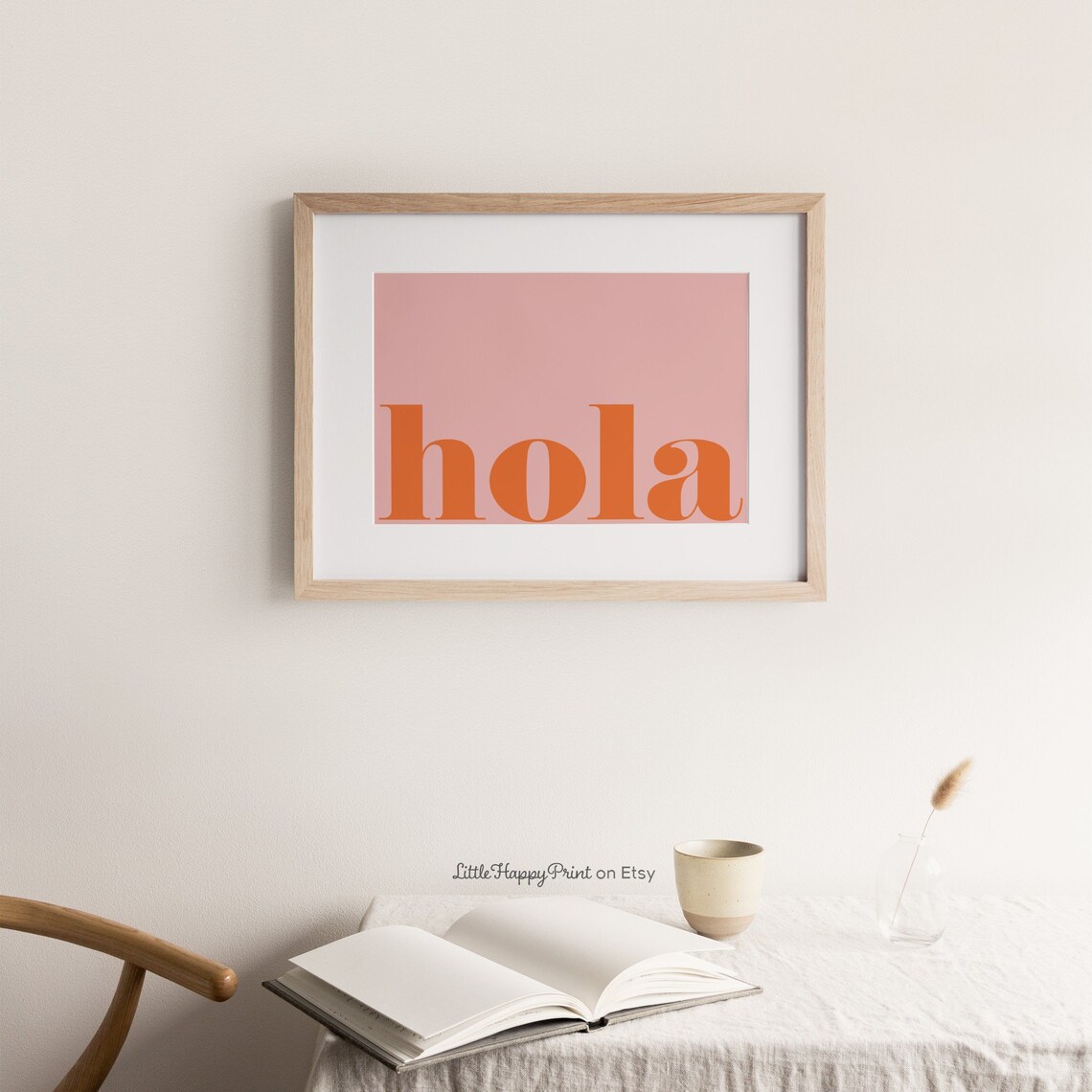 Hola Orange Serif Word Art Pink Modern Home Entryway Decor Poster