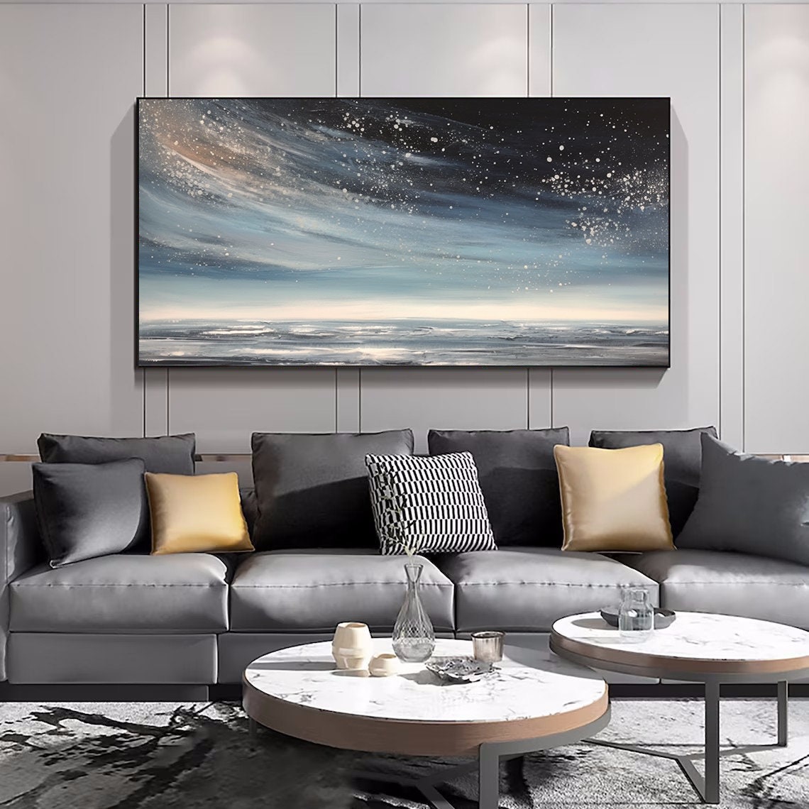Starry Night Sky Over Calm Ocean Horizontal Seascape Wall Poster - Image 4