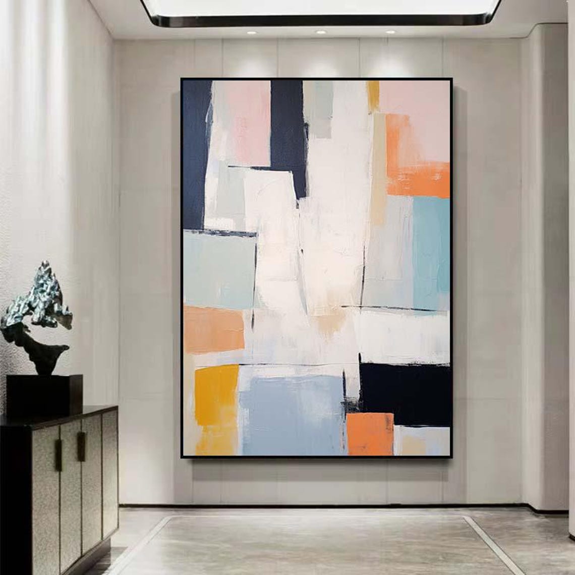 Soft Pastel Color Block Grid Cream Coral Blue Minimal Poster - Image 2