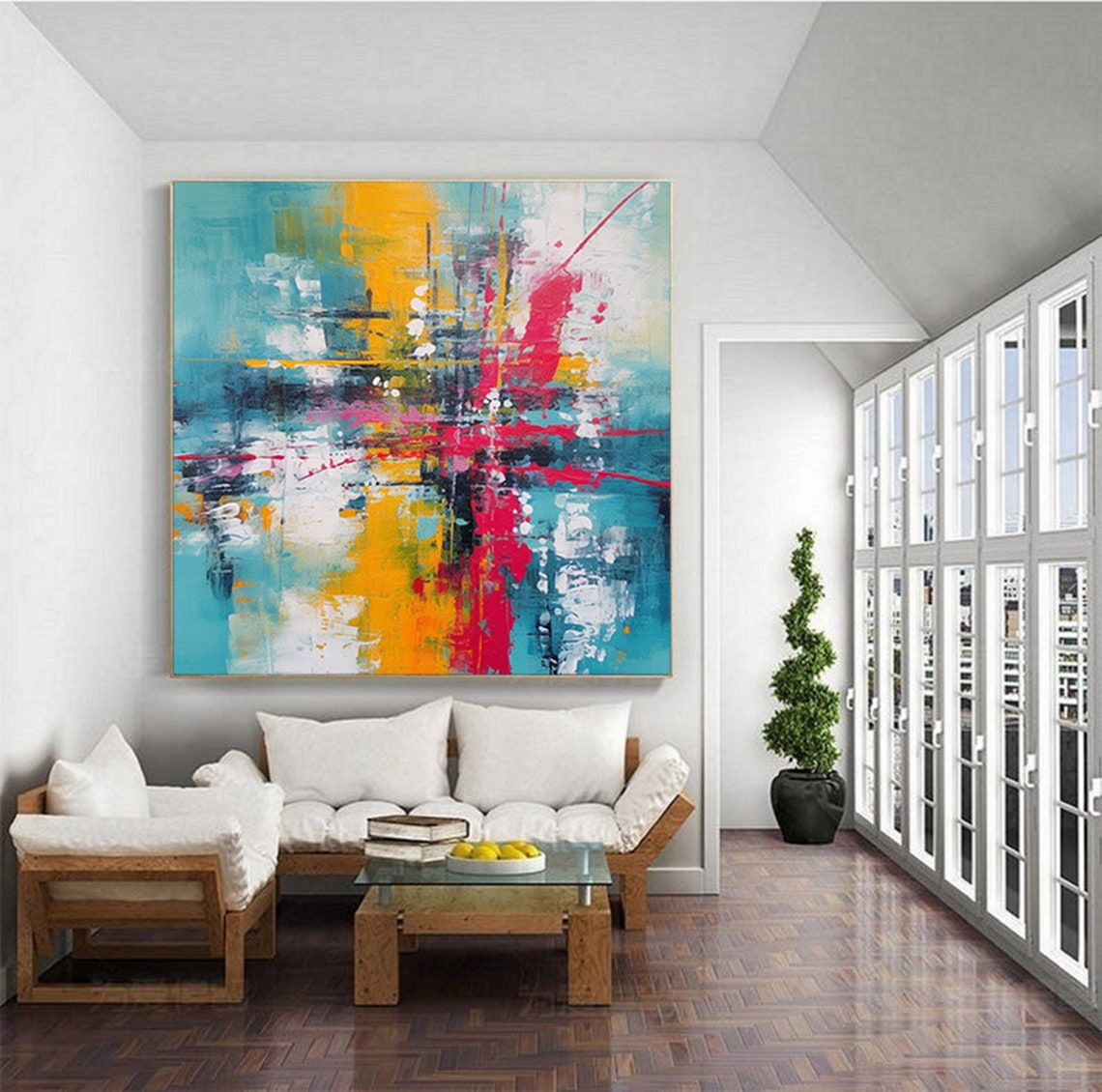 Vibrant Blue Yellow Red Abstract Impasto Energy Painting Poster - Image 4