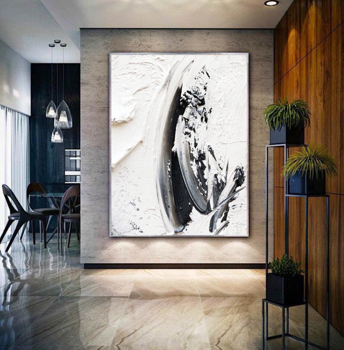 Black and White Textured Abstract Wall Art Print - Image 4