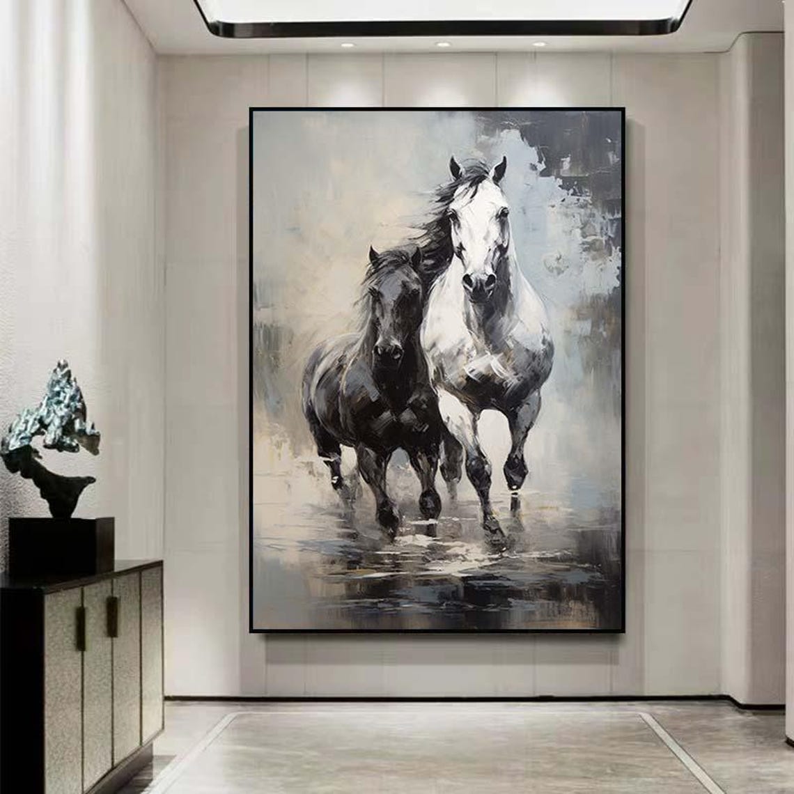 White Black Horse Painting Large Oil Painting Horse Wall Art Horse Abstract Painting Horse Oil Painting Large Office Wall Art - Image 2