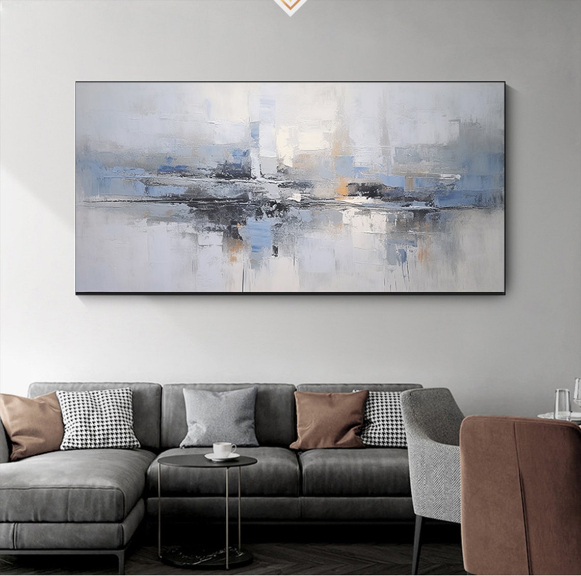 Blue Grey Abstract Landscape Reflection Modern Minimalist Wall Poster - Image 7