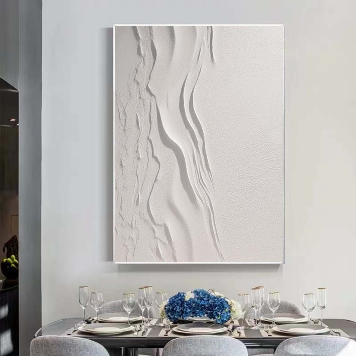 White 3D Textured Wave Minimal Sculptural Abstract Wall Poster - Image 7