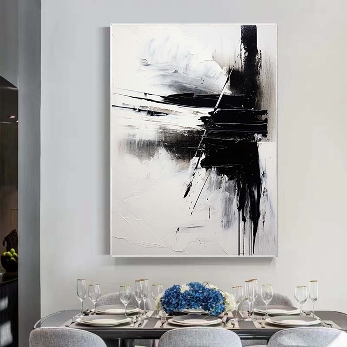 Bold Black and White Abstract Brushstroke Minimalist Art Poster - Image 6