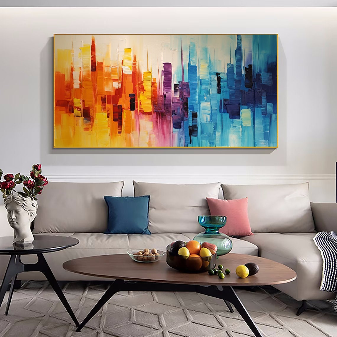 Wide Abstract Sunset Cityscape Melting Orange Into Blue Poster - Image 2