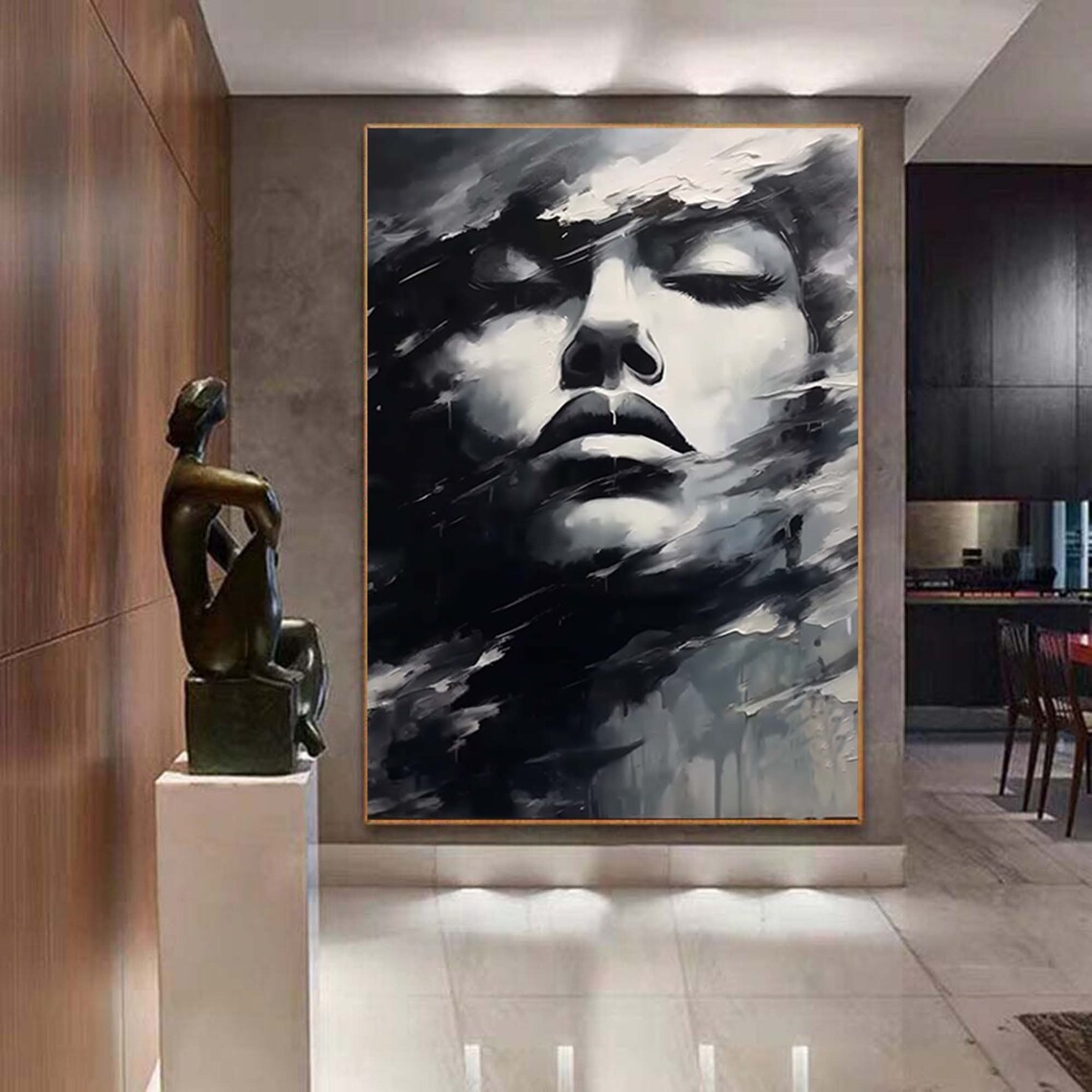 Closed Eyes Woman Face Dark Smoky Monochrome Portrait Poster - Image 2