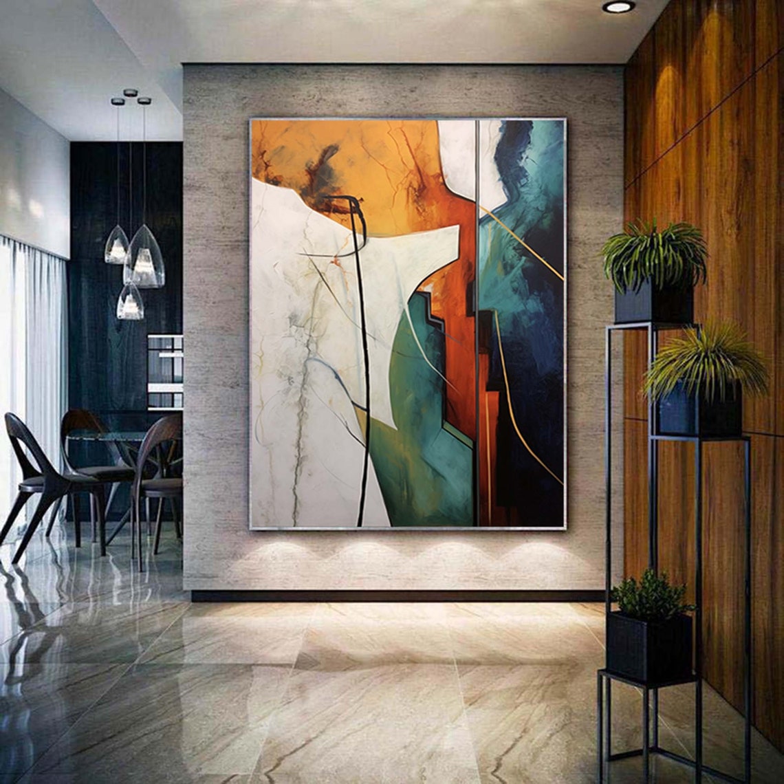Modern Geometric Abstract Composition In Ochre Teal Navy Poster - Image 6