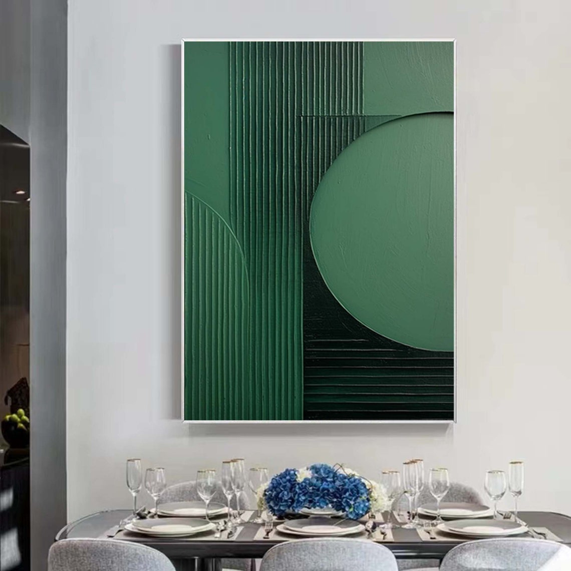 Deep Green Geometric Circle Texture Modern Abstract Wall Poster - Image 5