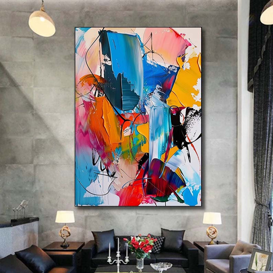Vibrant Blue Orange Red Abstract Brushstroke Energy Painting Poster - Image 7