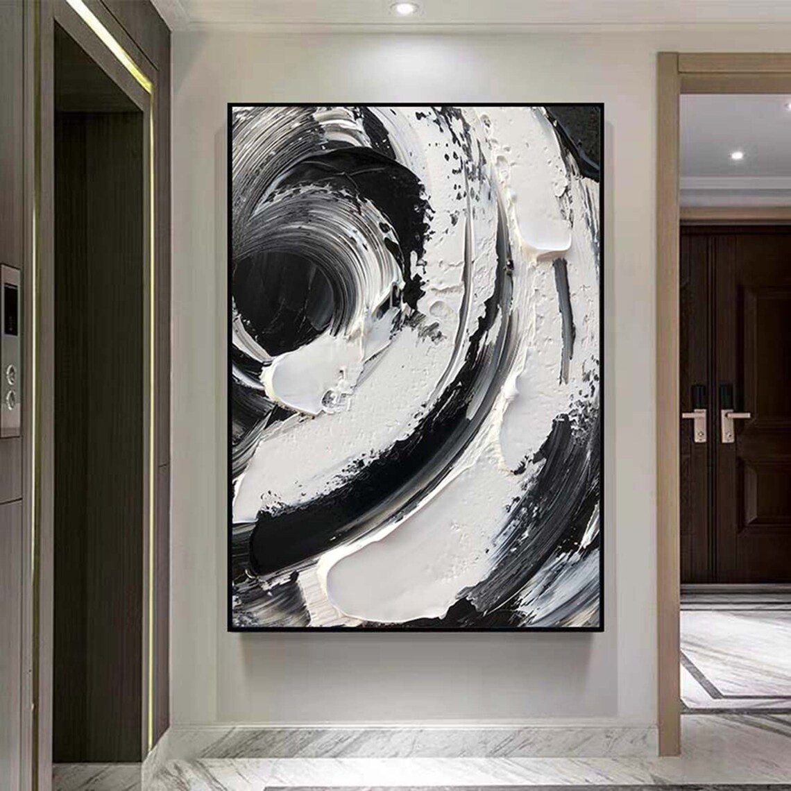 Black White Swirl Vortex Textured Monochrome Whirlpool Art Poster - Image 2