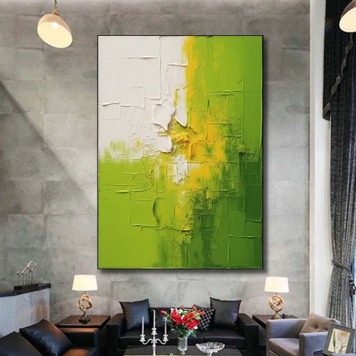 Lime Green White Textured Modern Abstract Vertical Painting Poster - Image 6
