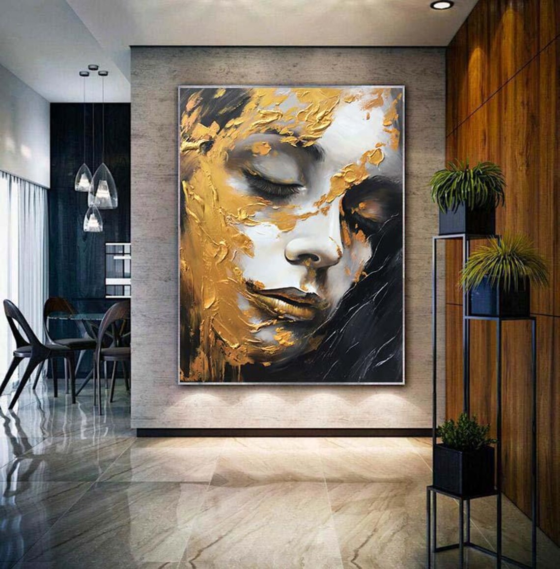 Abstract Gold Textured Portrait Gold And Black Color Oil Painting Textured Painting Acrylic Oil Painting 100 Handmade Abstract Oil Painting - Image 3