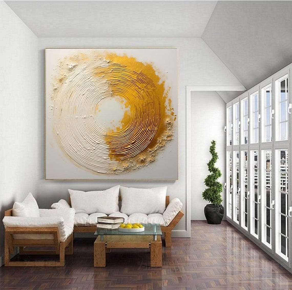 Big Golden Circle Oil Painting On Original Oil Painting Custom Art Background Wall Decoration Living Room Art Natural Home Decor - Image 4