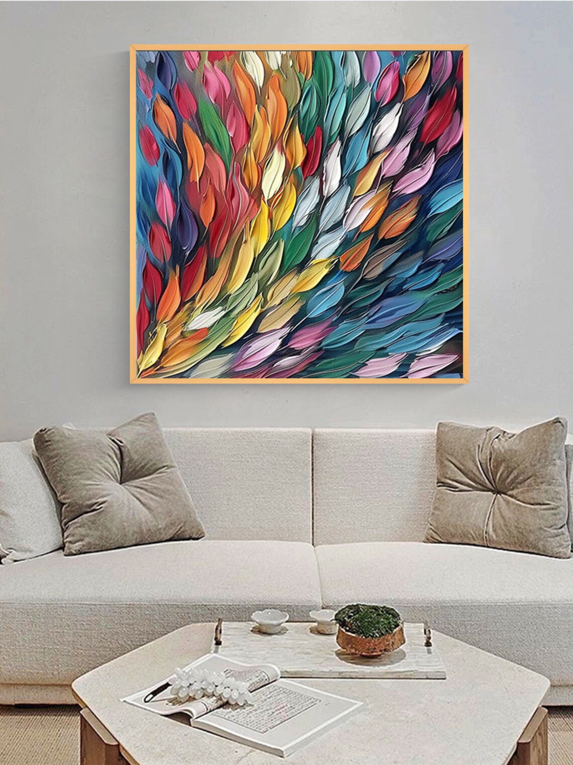 Abstract Feather Oil Painting, Colorful Living Room Art Print - Image 2
